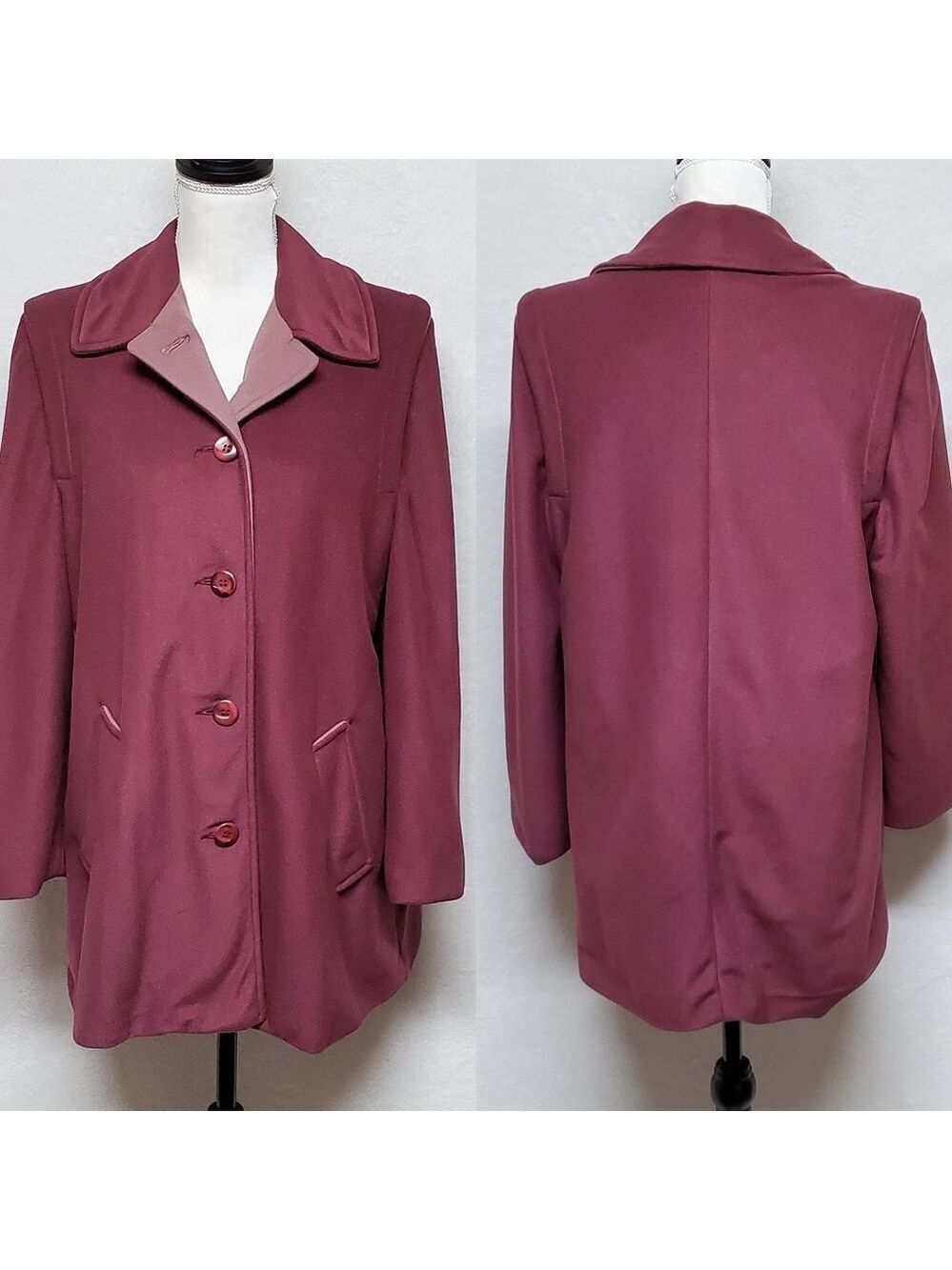 𝅺VINTAGE 1970s Kashmiracle "Cashmere" Mauve Pink ILGWU Satin Lined Swing Coat